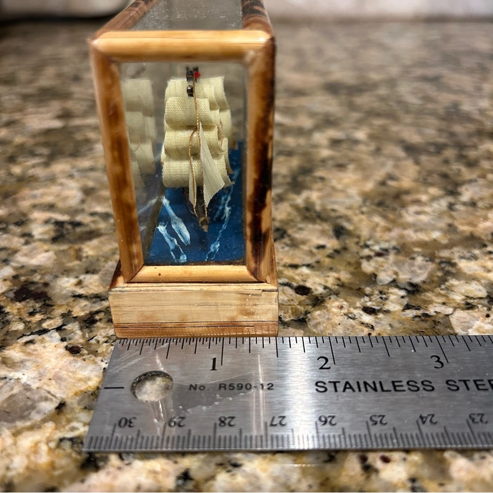 Vintage Miniature Wooden Ship in Glass Display Case - Picture 9 of 10